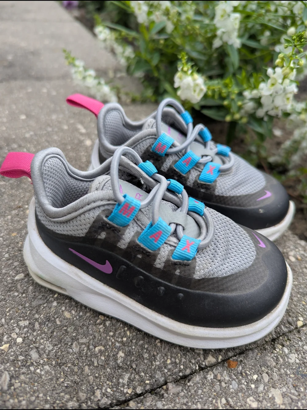 Nike Kids' Gray and Black Max Air Sneakers with Pink Accents
